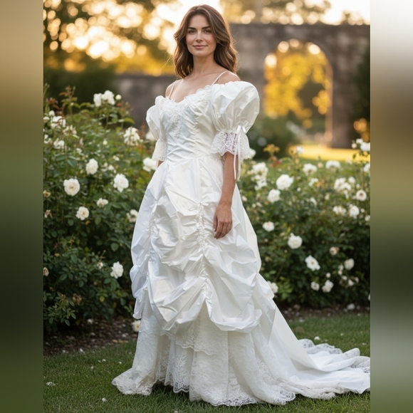 Vintage Dresses & Skirts - RARE Snow White Beads Ballroom Wedding Dress Princess Victorian Luxury Ball Gown